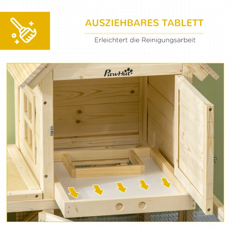 PawHut Konijnenhok met 1 Trap, 1 Nestkast, 1 Bodemlade, 151,5 x 106 x 97 cm