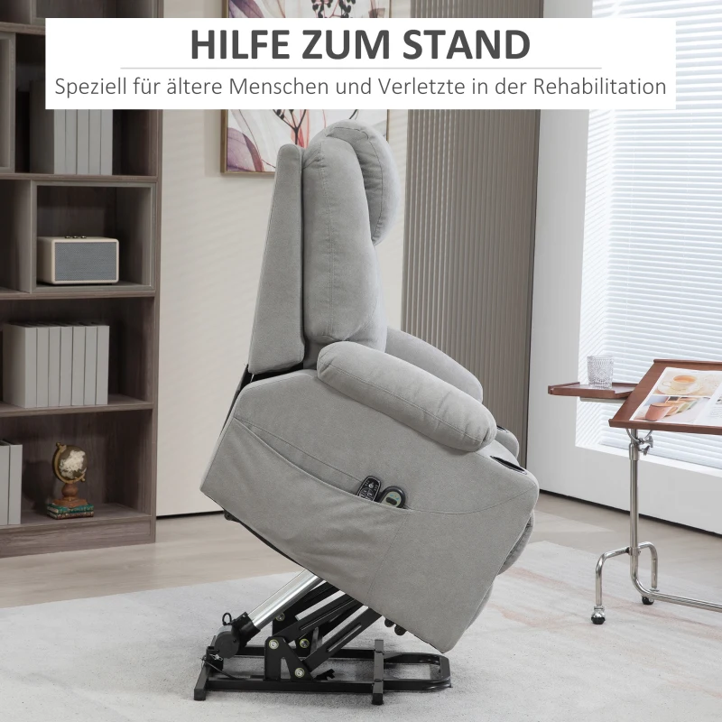 HOMCOM Massagestoel met Opsta-hulp voor Senioren, 8 Vibratiepunten, 2 Zijzakken, Drankhouder, 90 x 101 x 107 cm, Grijs