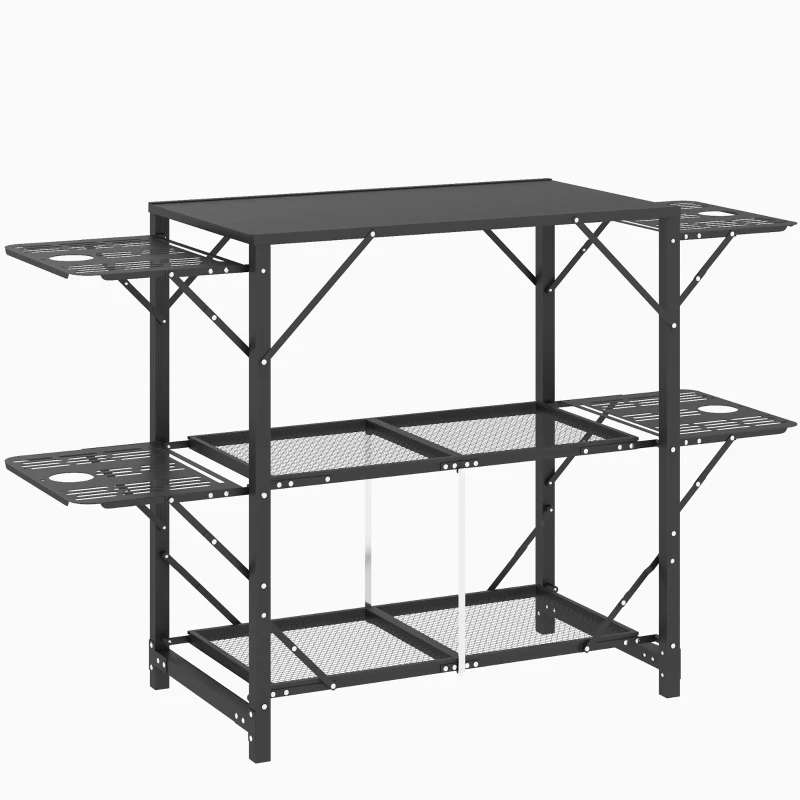 Outsunny Stół Kempingowy Piknikowy Szafka Kuchenna na Zewnątrz, Składany, Odporny na Warunki Pogodowe, 126 cm x 44 cm x 80 cm, Czarny