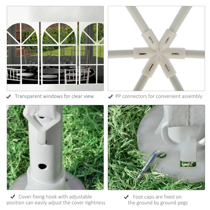 Outsunny 4m Hexagonal Gazebo Canopy Party Tent with 6 Removable Side Walls for Outdoor Event with Windows and Doors, White