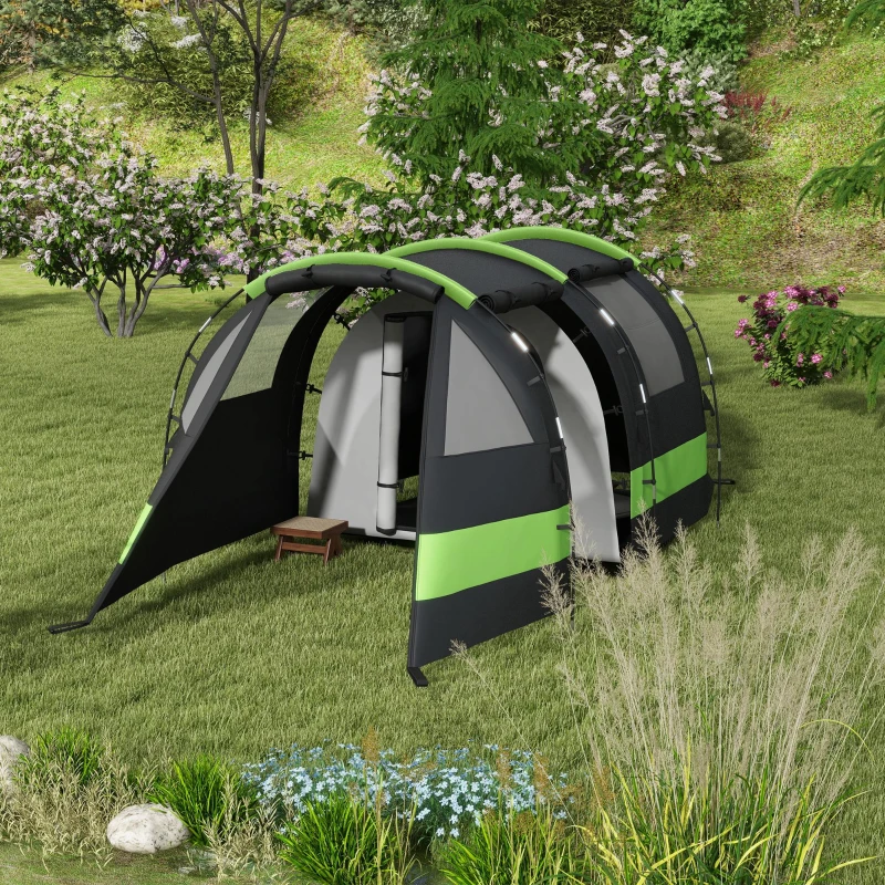 Outsunny Four Man, Two Room Blackout Tent, with Accessories - Black