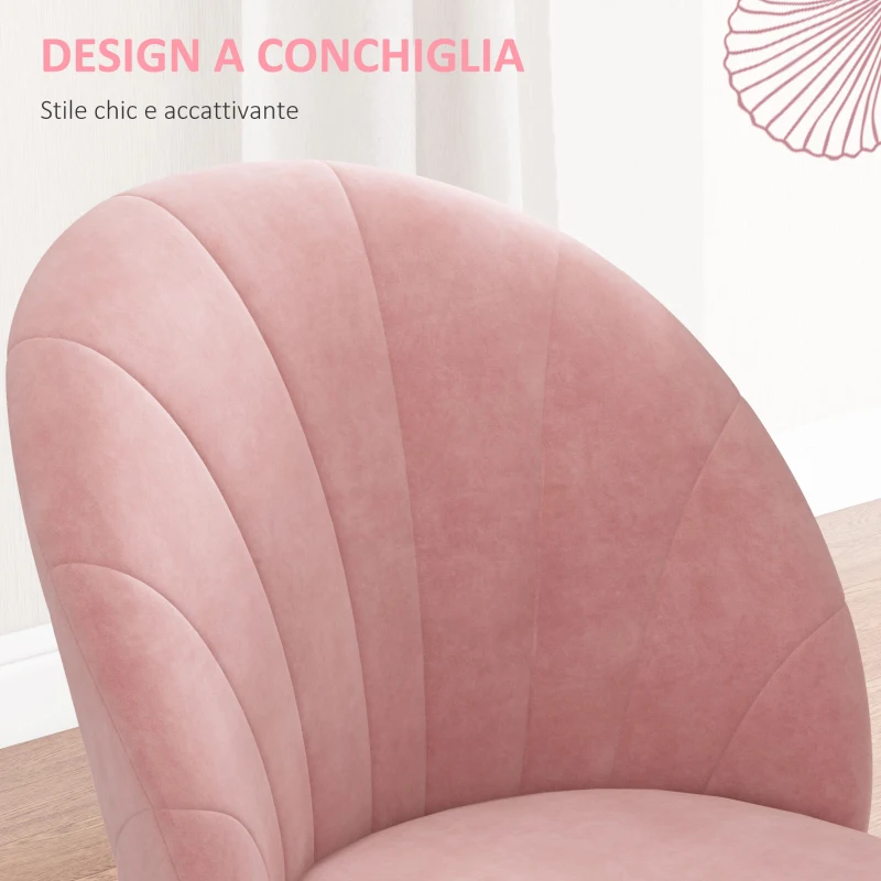 HOMCOM Set 2 Sedie da Pranzo Imbottite Stile Nordico in Metallo e Velluto, 52x54x79cm, Rosa