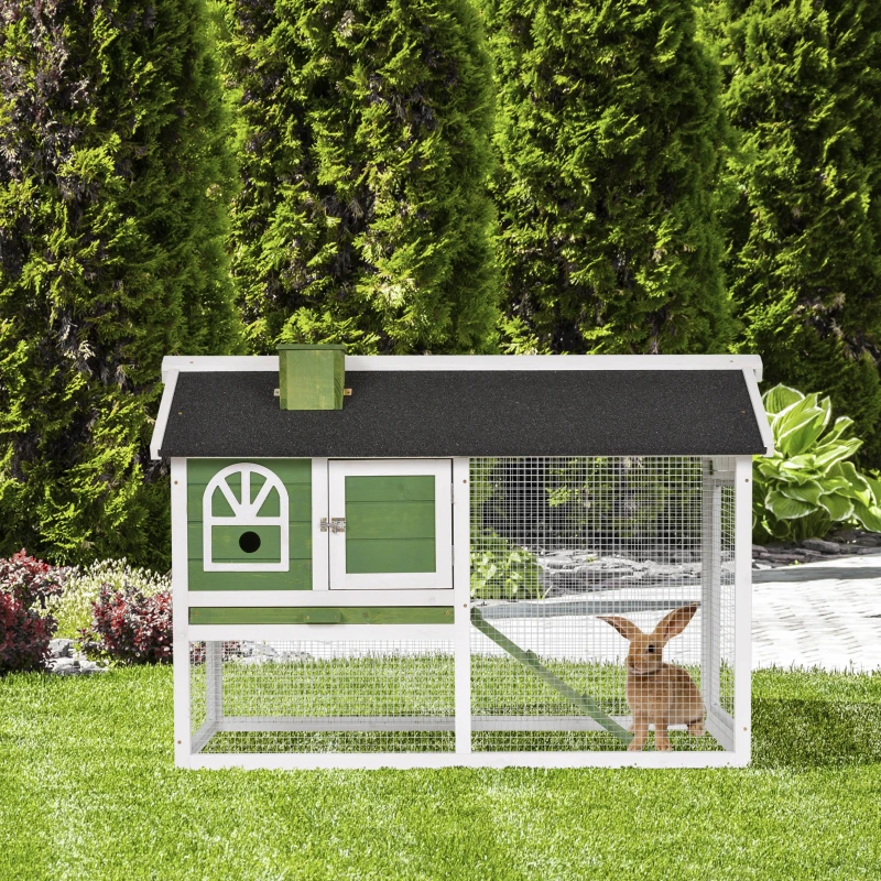 PawHut Rabbit Hutch Wood Bunny Cage for Outdoor Indoor w/ Pull Out Tray Run Box Ramp
