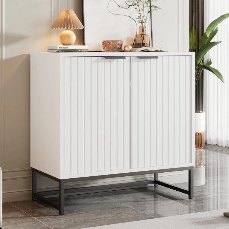 Credenza Moderna con 2 Ante, Maniglie e Gambe in Metallo, Ideale per Soggiorno e Sala da Pranzo, 80x40x80,5 cm, Bianco
