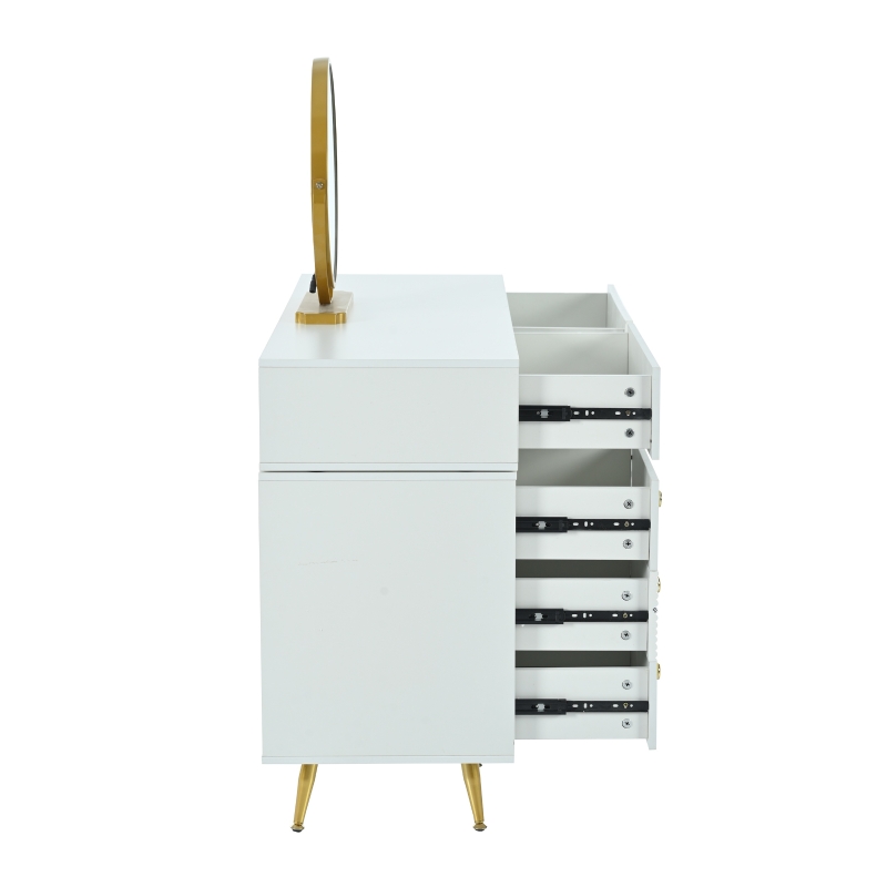 Tavolo da Trucco con Illuminazione LED e Specchio, 5 Cassetti, Estensibile con Armadietto Laterale Regolabile, 100x40x78 cm, Bianco