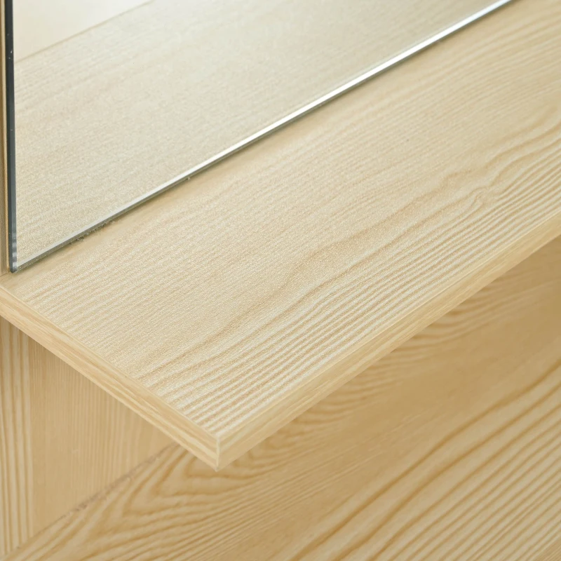 Tavolo per Trucco con Specchio,  4 Scomparti Aperti e 4 Cassetti Grandi, 105x40x130,5 cm, Naturale