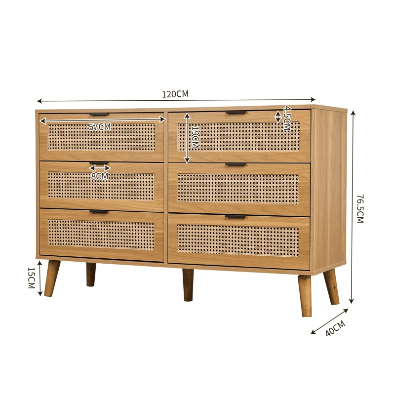 Credenza Elegante con 6 Cassetti, per Camera da Letto e Ufficio, 120x40x76,5 cm, Noce