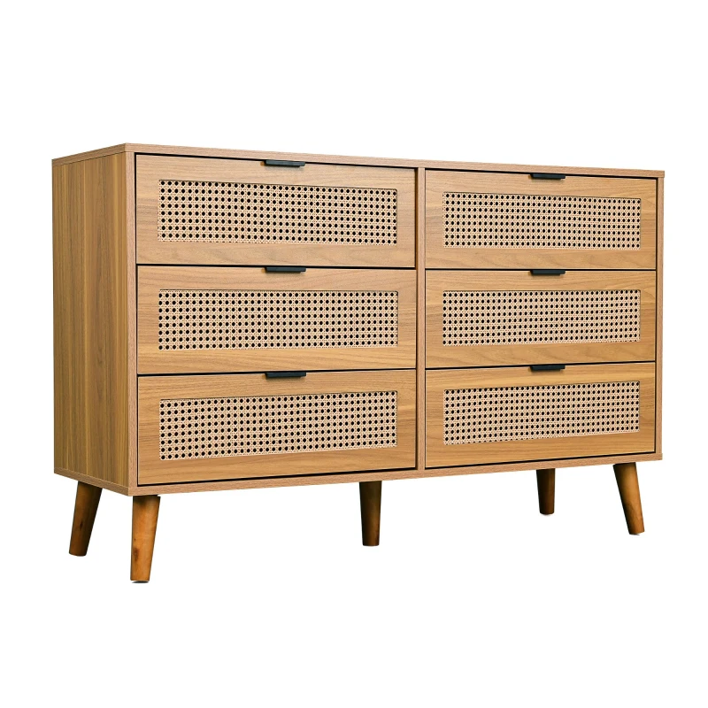 Credenza Elegante con 6 Cassetti, per Camera da Letto e Ufficio, 120x40x76,5 cm, Noce