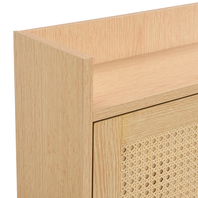 Mobile  Scarpiera in Rattan Boho Moderna con 3 Ante Ribaltabili e 1 Cassetto, Gambe in Legno Massello e Maniglie, 90x17x125 cm, Naturale
