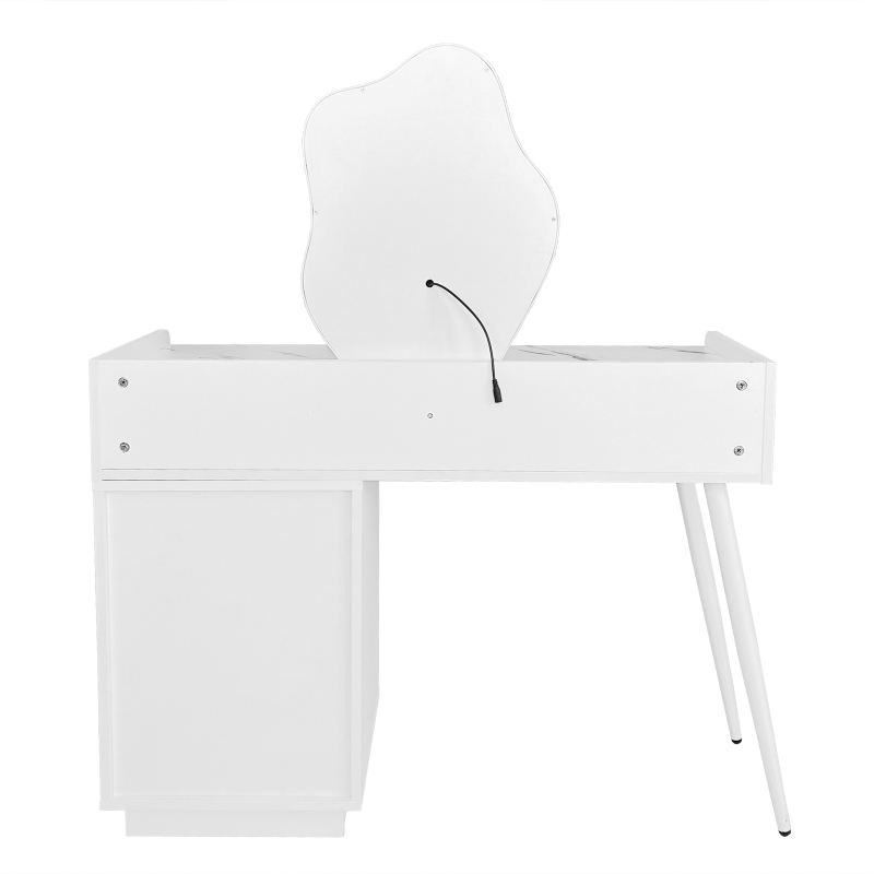 Tavolo da Trucco con Specchio LED e Illuminazione, Tre Cassetti e Un'Anta, in Legno Pressato, 100x40x124 cm, Bianco