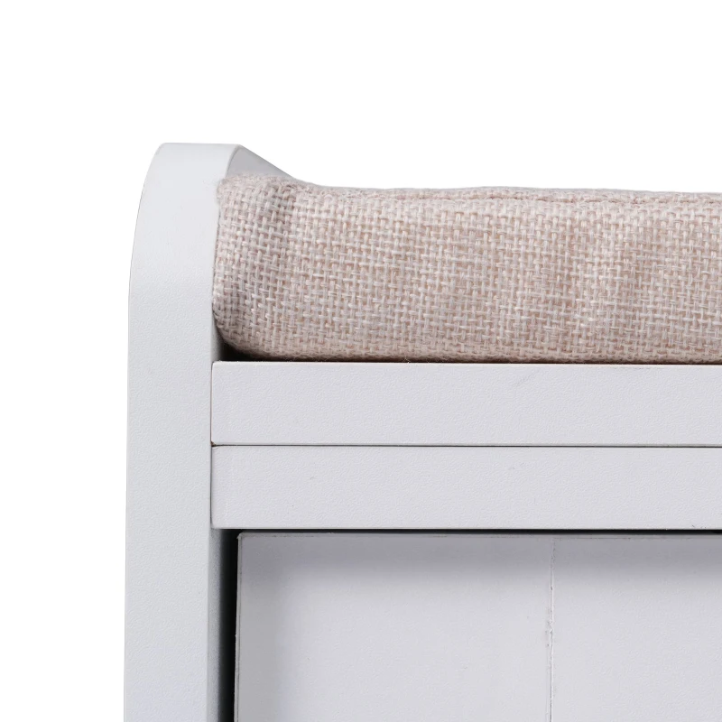 Panchina Portascarpe con Maniglie ad Anello, Scarpiera da Ingresso, Ante Scorrevoli, Design Classico-Vintage, 109x40x50 cm, Bianco