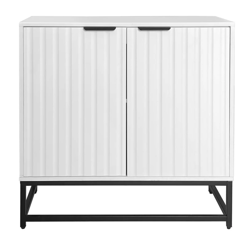 Credenza Moderna con 2 Ante, Maniglie e Gambe in Metallo, Ideale per Soggiorno e Sala da Pranzo, 80x40x80,5 cm, Bianco