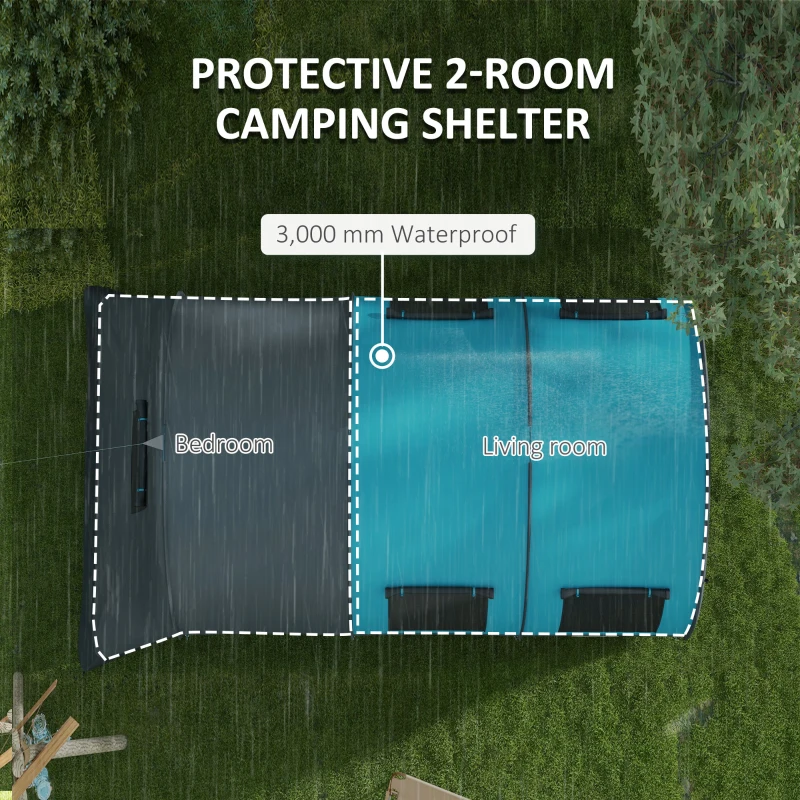 Outsunny  Cort de Camping Impermeabil cu 5 Locuri, cu Zonă Separată de Dormit și Living, Cort de Trekking din Poliester, 480x260x200 cm, Gri și Albastru