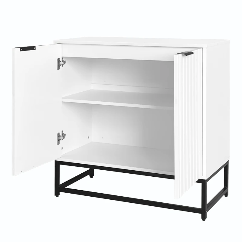 Credenza Moderna con 2 Ante, Maniglie e Gambe in Metallo, Ideale per Soggiorno e Sala da Pranzo, 80x40x80,5 cm, Bianco