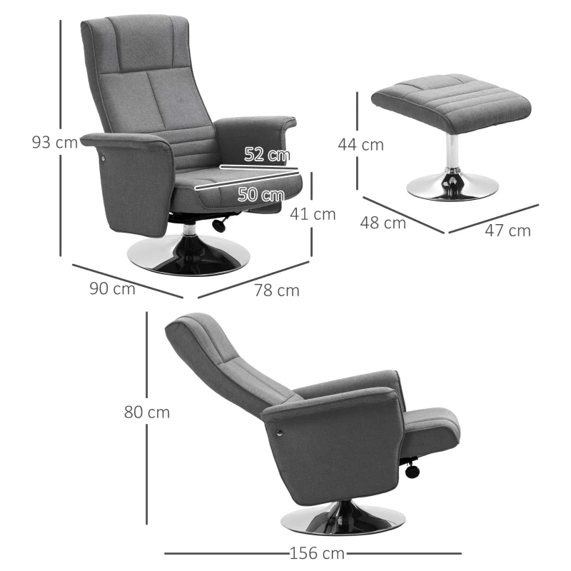 HOMCOM Relaxstoel met Massage, Elektrisch Reguleerbare, 8 Vibratiekoppen, Draaibaar, Donkergrijs(m-3)