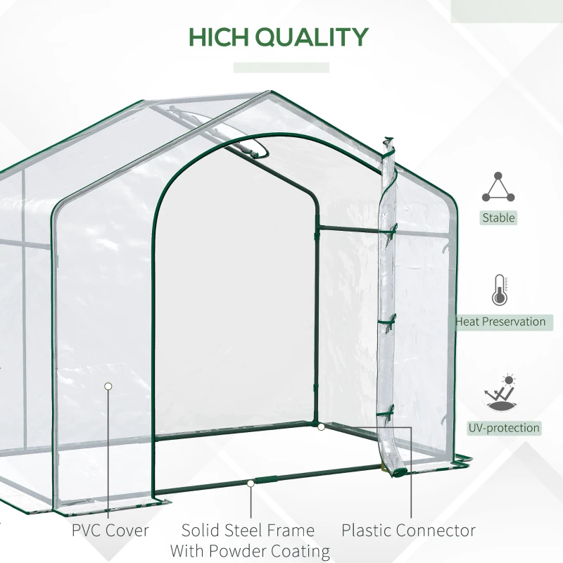Outsunny Walk In Mini Greenhouse Garden Outdoor Flower Planter Steel Frame w/ Zipped Door & Window, PVC Cover, 180 x 100 x 168CM