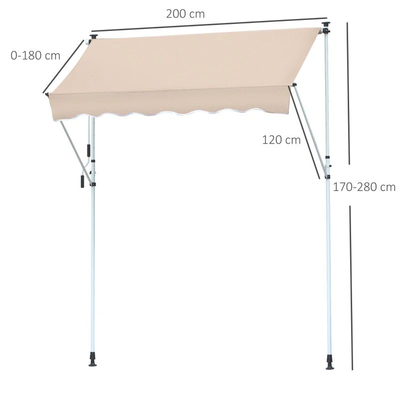 Outsunny Markise Klemmmarkise Sonnenschutz Faltarm Handkurbel Balkon Alu Cremeweiß 2x1,2m