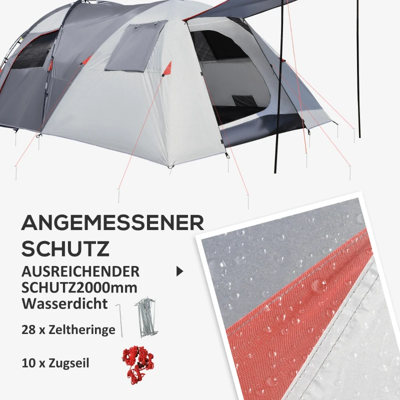 Outsunny Campingtent voor 4-5 personen, twee binnenruimtes, verwijderbare vloermat, grijs, 4,90 x 2,50 x 1,85 m