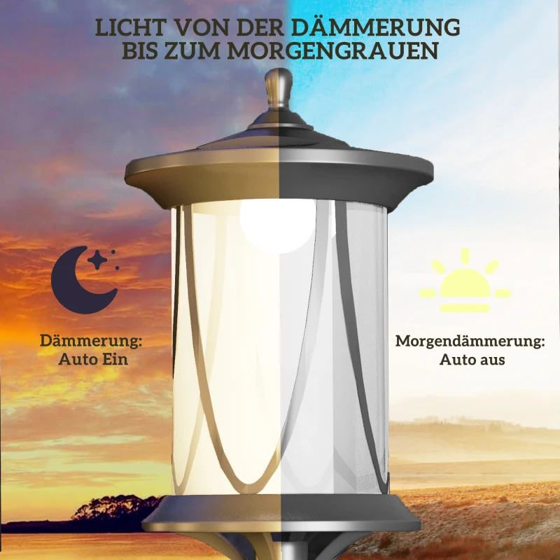 Outsunny Solar Buitenlamp, LED, Automaat, Weerbestendig, 6u Lichtduur, 17B x 17D x 127Hcm, Zwart