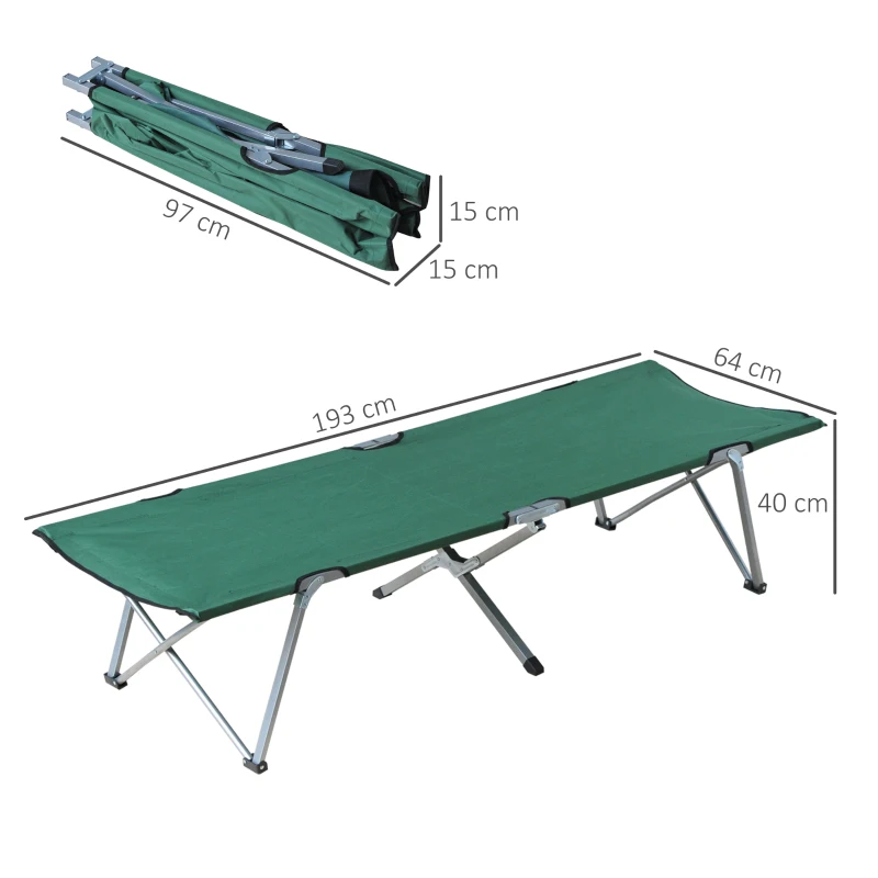 Outsunny Cama de Campismo Dobrável Cama de Campismo com Estrutura Metálica Carga 136 kg para Praia Viagens 193x64x40 cm Verde