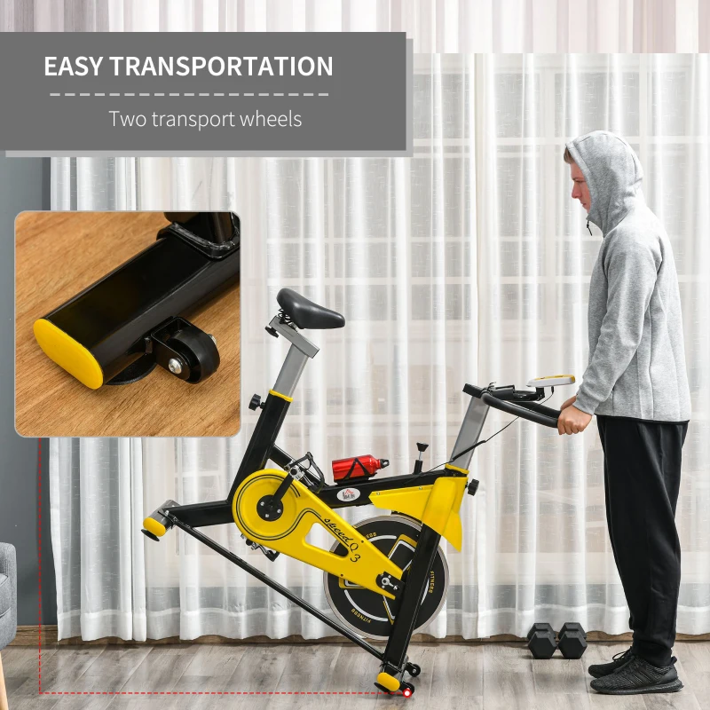 HOMCOM Exercise Bike, with 6kg Flywheel Belt Drive, Adjustable Resistance, LCD Display - Yellow(m-7)