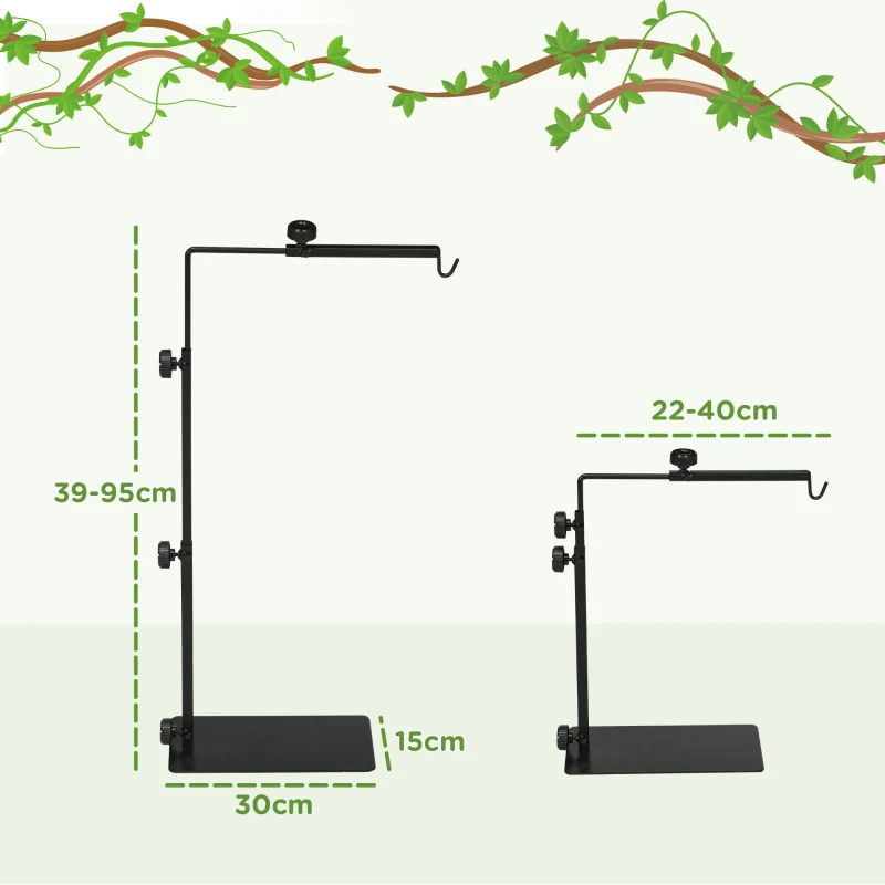 PawHut Regulowany stojak na lampę grzewczą do terrarium, 40x15x95cm, Czarny