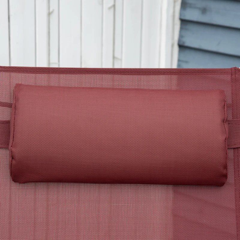 Outsunny Leżanka ogrodowa, oparcie regulowane w 5 stopniach, z poduszką, składana, metalowy stelaż odporny na rdzę, 137 x 63,5 x 100,5 cm, Bordowy