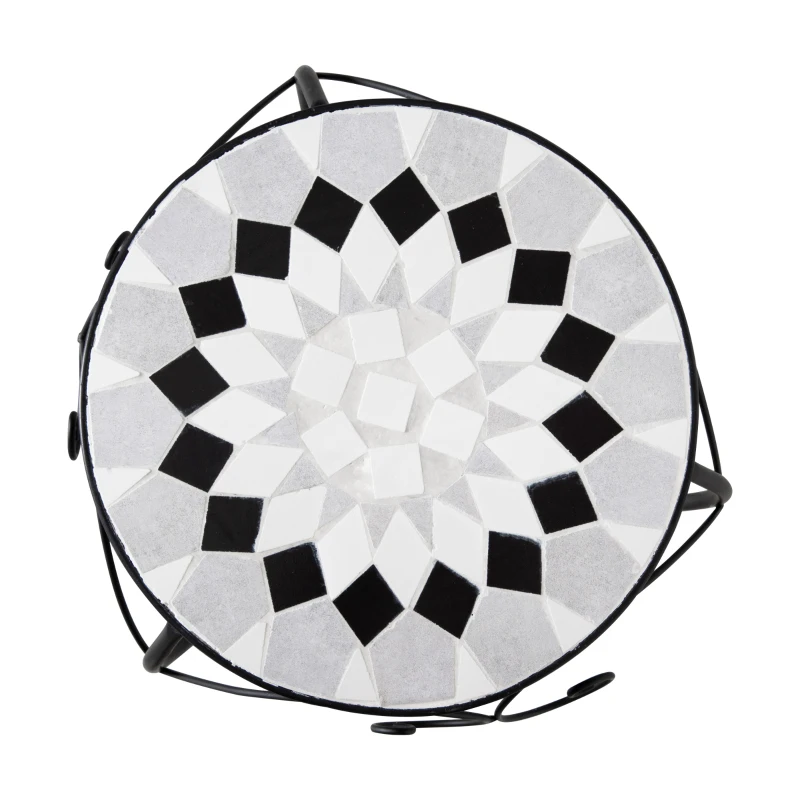 Outsunny set van 3 metalen plantenstandaards met keramische plaat retro-look Hoogtes: 27, 31, 35 cm