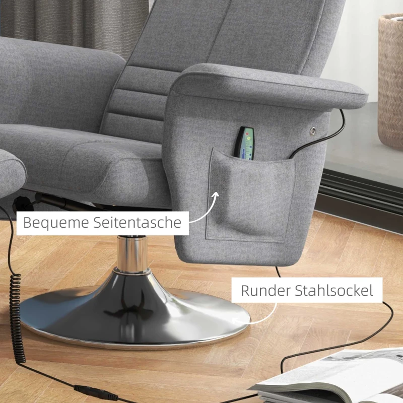 HOMCOM Relaxstoel met Massage, Elektrisch Reguleerbare, 8 Vibratiekoppen, Draaibaar, Donkergrijs(m-6)