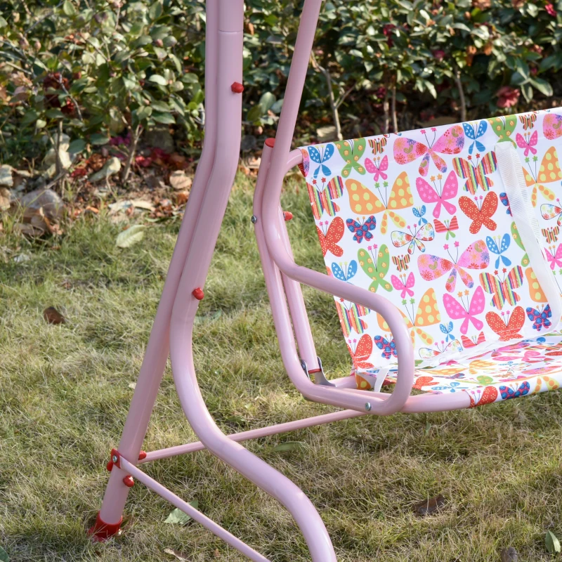 Outsunny Kinder Hollywoodschaukel Kinderschaukel mit Sonnendach 2-Sitzer Gartenschaukel für 3-6 Jahre Metall Rosa 110L x 70B x 110H cm