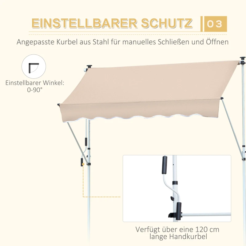 Outsunny Markise Klemmmarkise Sonnenschutz Faltarm Handkurbel Balkon Alu Cremeweiß 2x1,2m