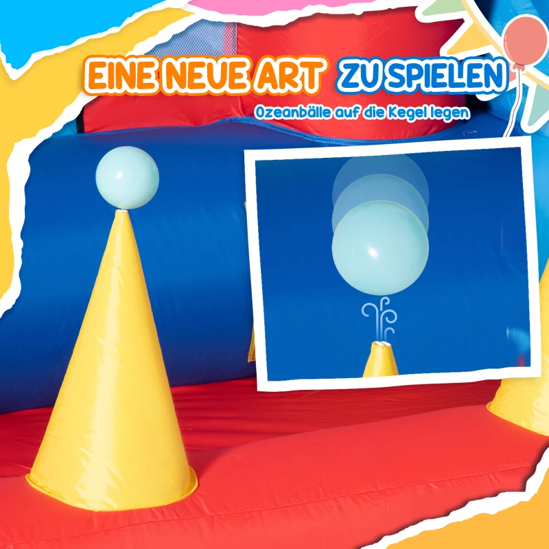 Outsunny Aufblasbare Hüpfburg für 4 Kinder Wasserhüpfburg mit Gebläse Rutsche Pool Kletterwand Trampolin Tragetasche Garten für Kinder Outdoor Wasserrutsche Springburg 3-8 Jahren 333 x 280 x 210 cm