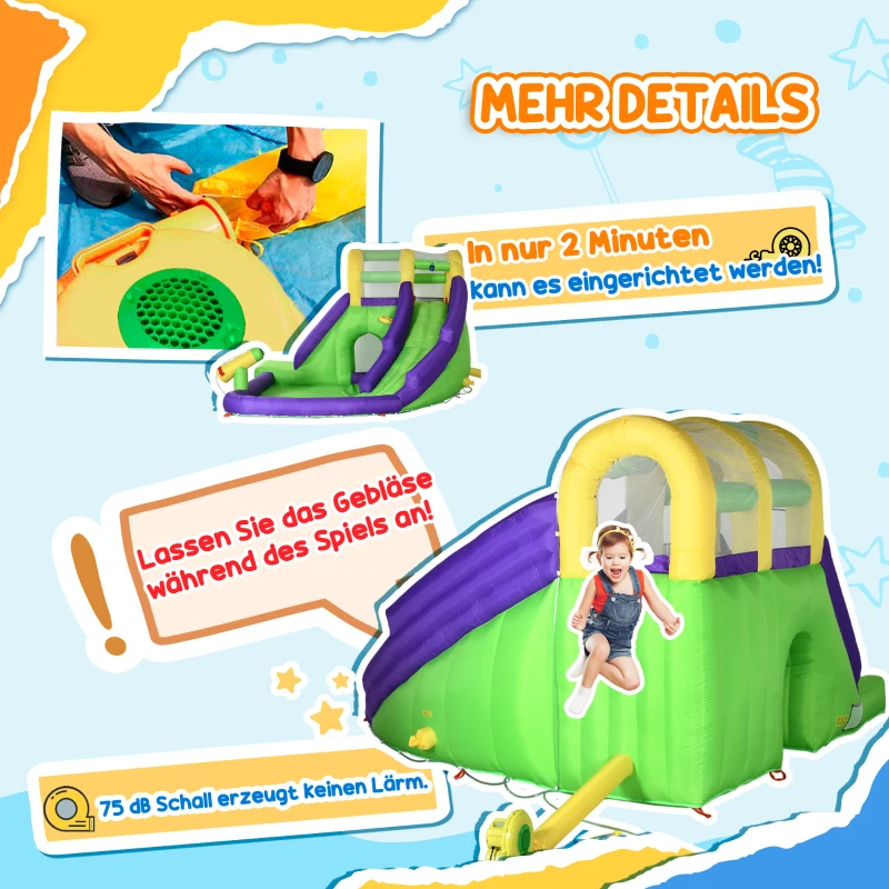 Outsunny Aufblasbare Hüpfburg mit Gebläse Hüpfburg mit Wasserrutsche XXL Wasserpark für Kinder von 3 bis 8 Jahren  Kletterwand Trampolin Outdoor Garten 395 x 355 x 235 cm