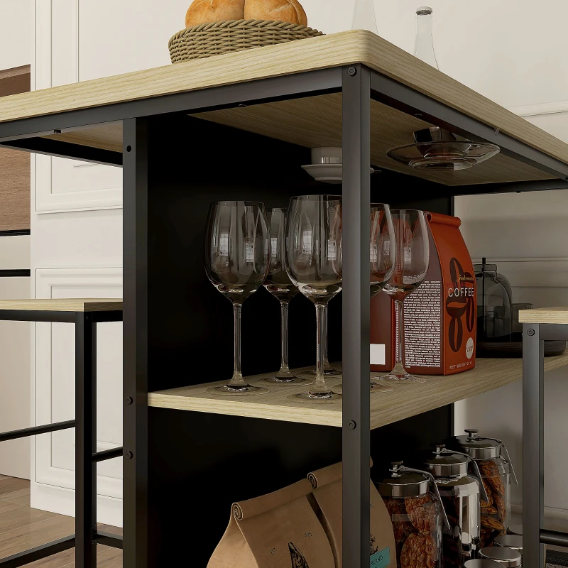 HOMCOM Barset, 2 Barkrukken & 1 Bartafel, vlekbestendig, stabiel, Staalframe, Zwart/Eik