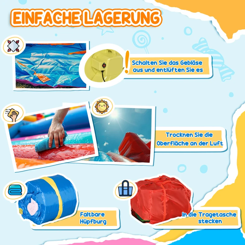Outsunny Aufblasbare Hüpfburg für 4 Kinder Wasserhüpfburg mit Gebläse Rutsche Pool Kletterwand Trampolin Tragetasche Garten für Kinder Outdoor Wasserrutsche Springburg 3-8 Jahren 333 x 280 x 210 cm