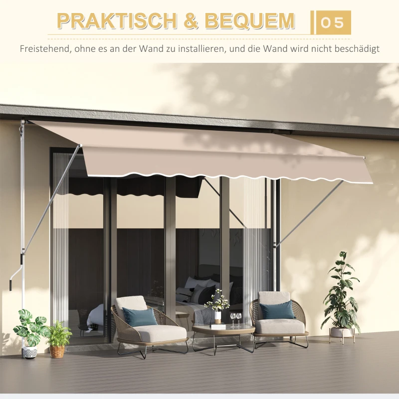 Outsunny Markise Klemmmarkise Sonnenschutz Faltarm Handkurbel Balkon Alu Cremeweiß 2x1,2m