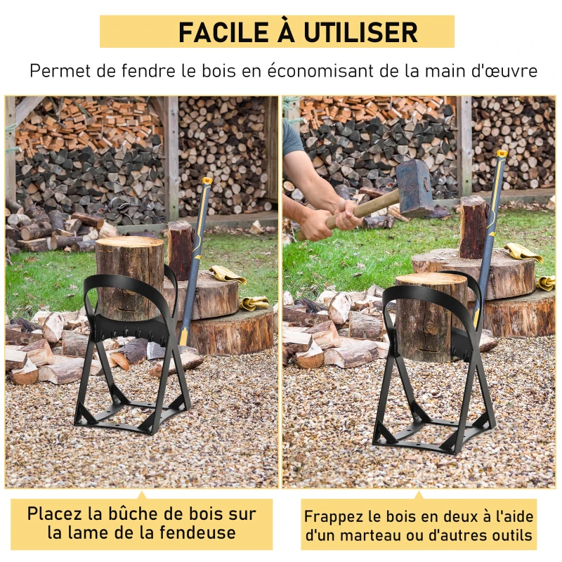 Outsunny Fendeuse à bois manuelle, fendeur de bois de chauffage en acier 24,4L x 20,8l x 37,4H cm