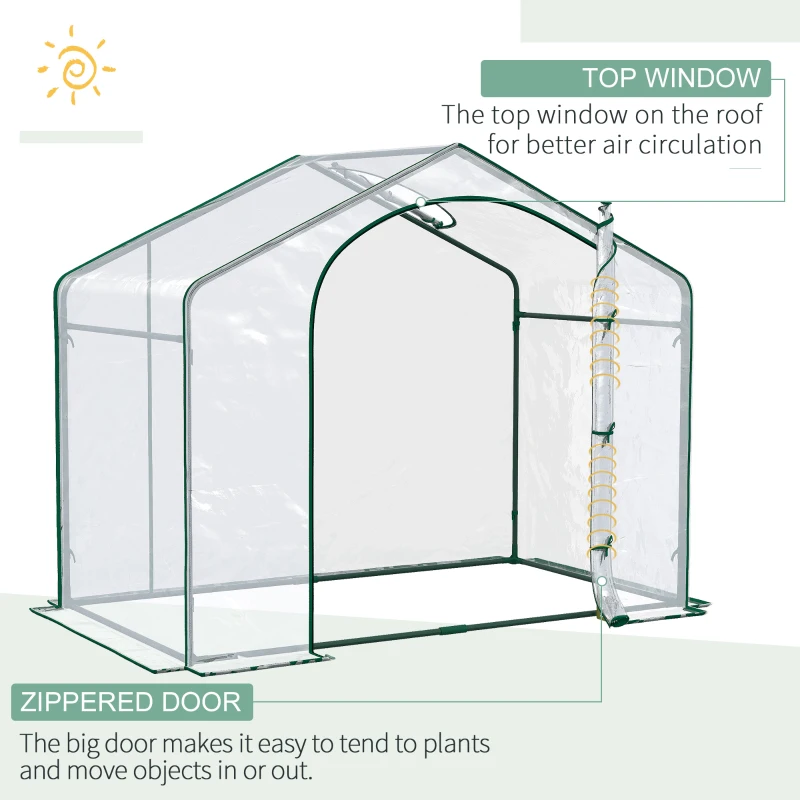 Outsunny Walk In Mini Greenhouse Garden Outdoor Flower Planter Steel Frame w/ Zipped Door & Window, PVC Cover, 180 x 100 x 168CM