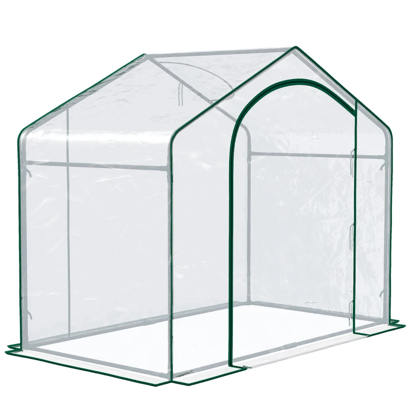 Outsunny Walk In Mini Greenhouse Garden Outdoor Flower Planter Steel Frame w/ Zipped Door & Window, PVC Cover, 180 x 100 x 168CM