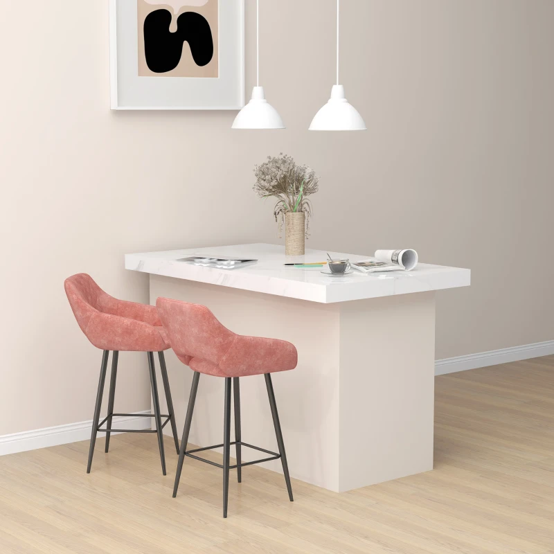 HOMCOM Set of Two Velvet-Feel Bar Stools - Pink