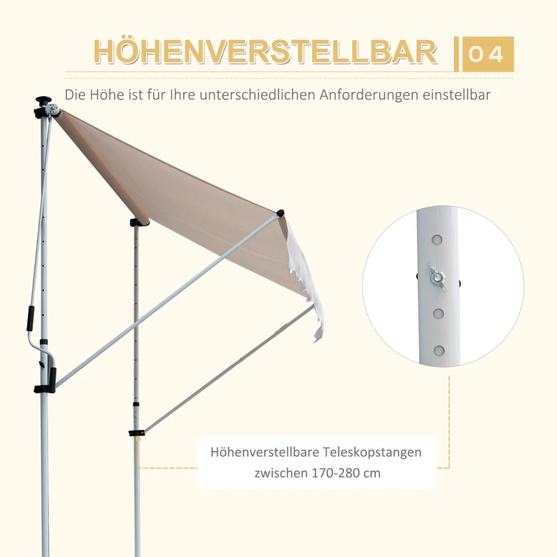 Outsunny Markise Klemmmarkise Sonnenschutz Faltarm Handkurbel Balkon Alu Cremeweiß 2x1,2m