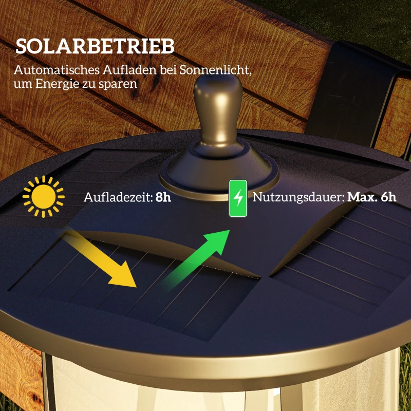 Outsunny Solar Buitenlamp, LED, Automaat, Weerbestendig, 6u Lichtduur, 17B x 17D x 127Hcm, Zwart