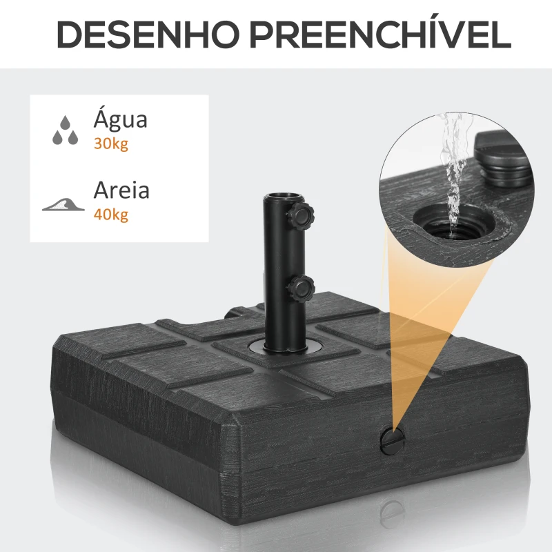Outsunny Base de Chapéu de Sol Retangular Suporte para Chapéu de Sol Preenchível para Terraço Pátio Jardim 49x49x36,5 cm Preto