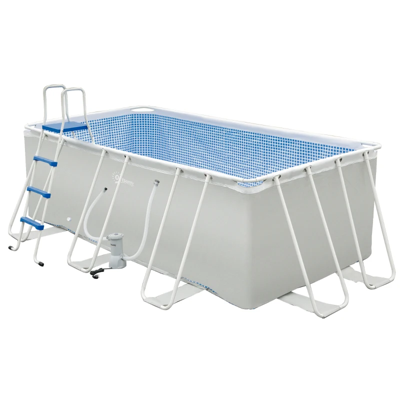 Outsunny Piscina Fuori Terra Rettangolare con Pompa Filtro e Scaletta, 440x240x122cm