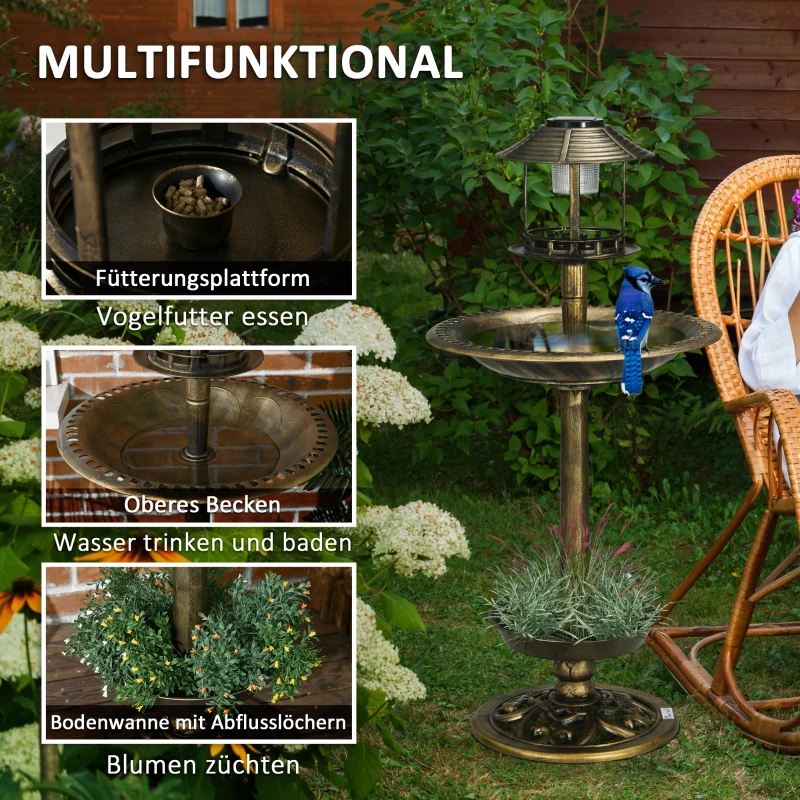 Outsunny Vogelbad Vogelhuis Voederschaal, weerbestendig, 2 schalen, vintage design, 50 x 50 x 110 cm, Bronskleurig