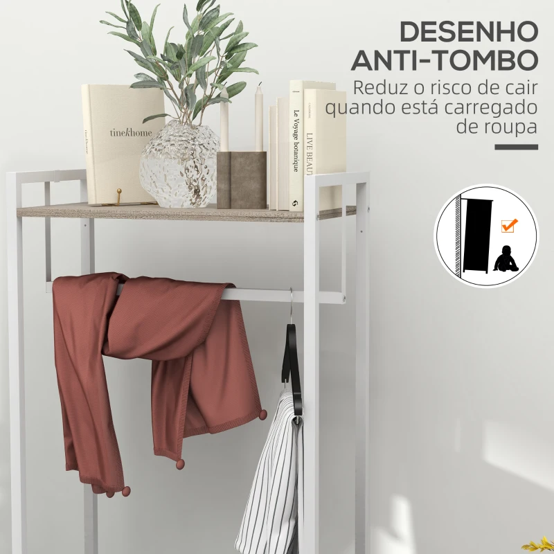 HOMCOM Suporte para Cabides com 3 Gavetas de Tecido Barra para Pendurar e Prateleira para Entrada Quarto 58,5x30x178 cm Natural