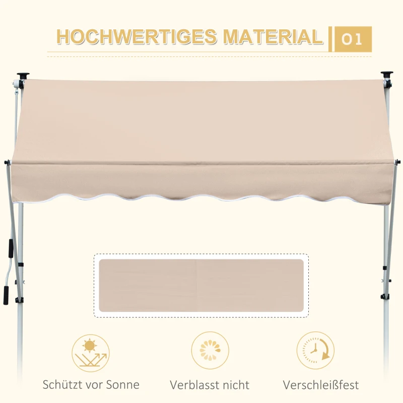 Outsunny Markise Klemmmarkise Sonnenschutz Faltarm Handkurbel Balkon Alu Cremeweiß 2x1,2m