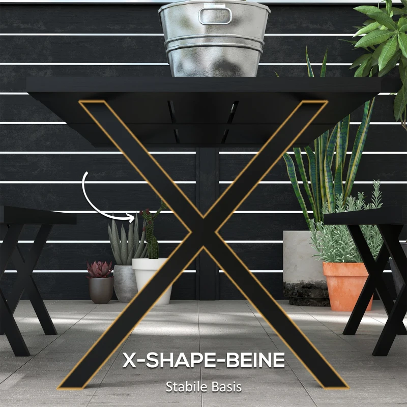 Outsunny Zestaw Piwny dla 4 Osób, Odporny na Pogodę, Wygląd Drewna, Aluminiowa Rama, Czarny