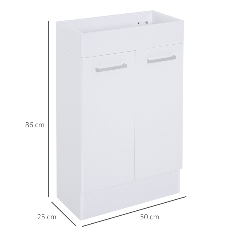kleankin Móvel de Casa de Banho com Lavatório Cerâmico Móvel de Casa de Banho de Parede com 2 Portas Estilo Moderno 50x86x25 cm Branco