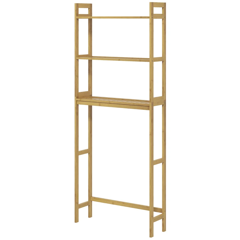 kleankin Estante sobre Sanita de Bambu com 3 Prateleiras Pés com Almofadas Antiderrapantes e Anti-Tombo 68x20x135 cm Madeira